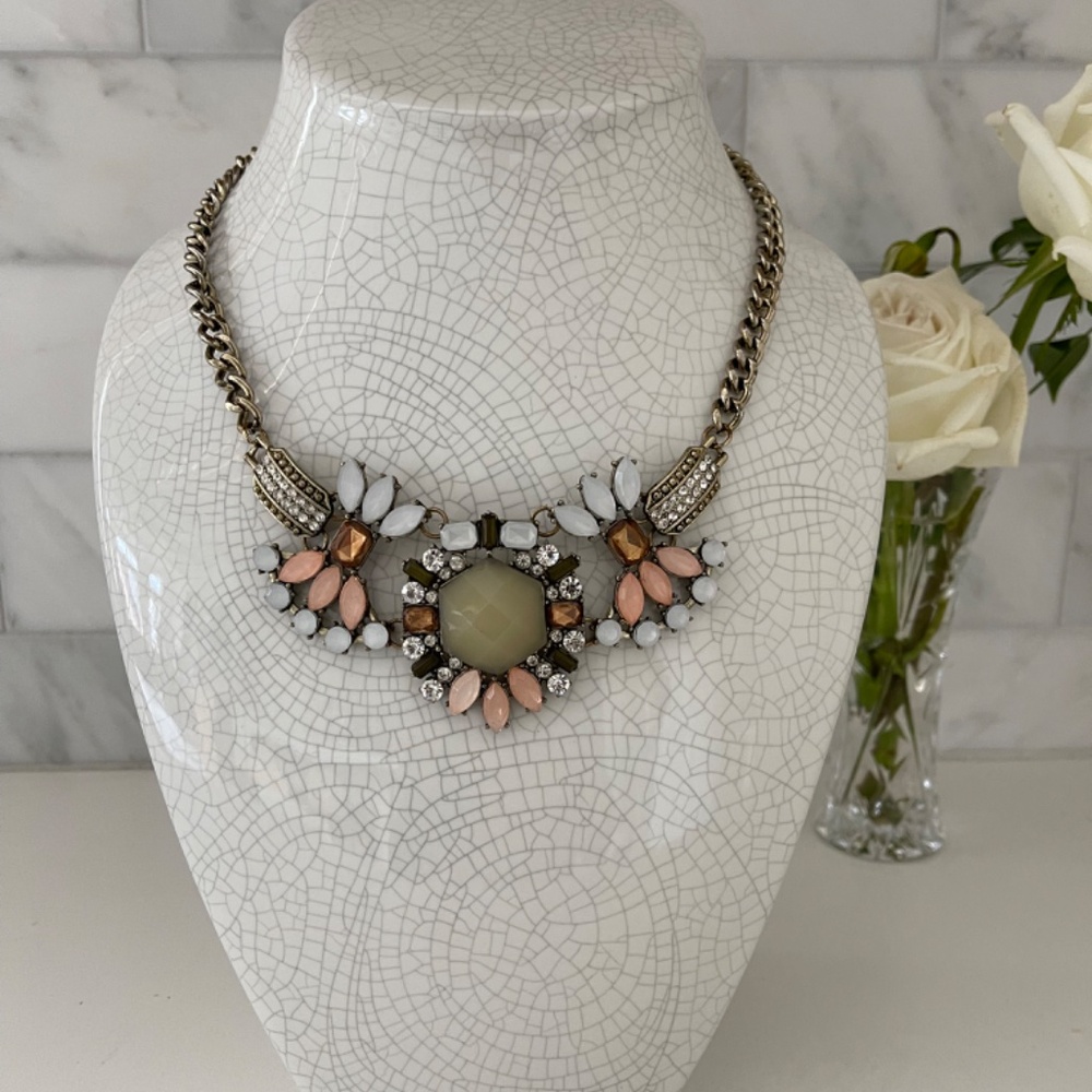 J. Crew Statement Necklace in White, Pink, and Gold